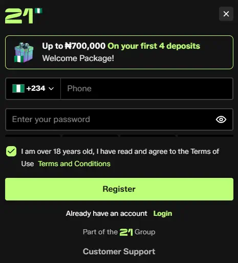 21 Bet Registration